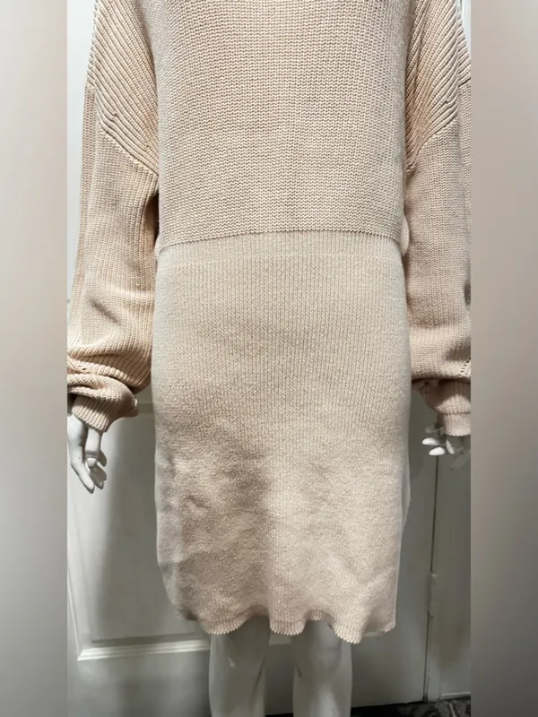 Lillusory Cotton Beige Knitted Cozy Neutral Knit Sweater Dress Size Large A1 - Image 6