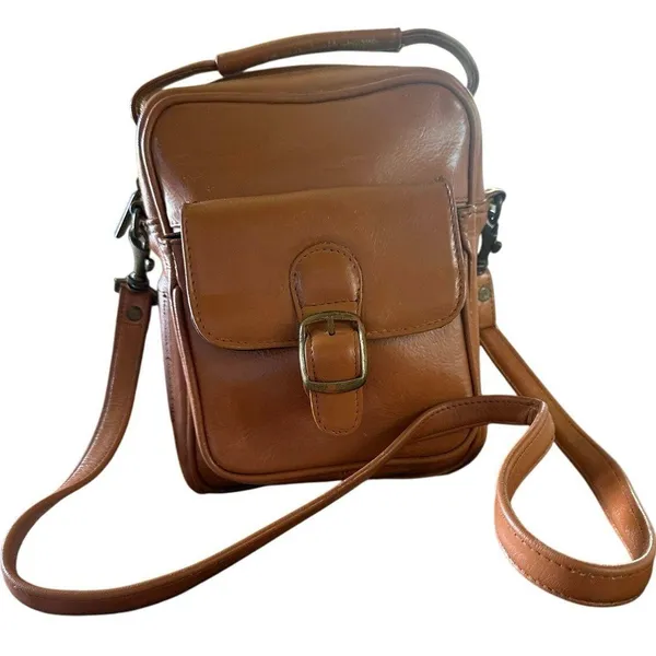 Frye Carmel Brown Genuine Leather Boho Satchel Small Anti Theft Crossbody Bag - Image 3