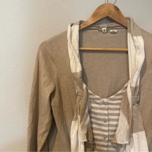 Anthropologie Moth Yemaya Draped Tan and White Sweater Cardigan - Image 3