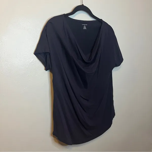 Lands' End Navy Blue Black Drape Neck Blouse Medium - Image 2