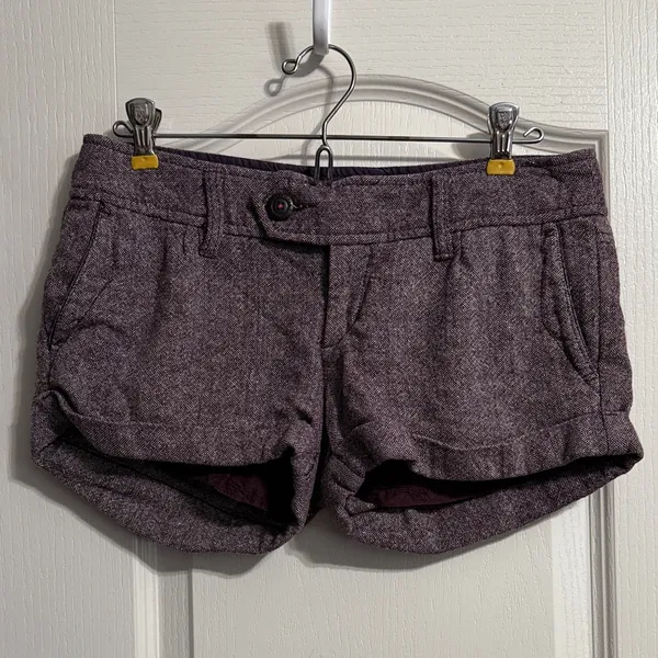 American Eagle Purple Tweed Wool Micro Mini Low Rise Y2K Shorts Academia Preppy - Image 2