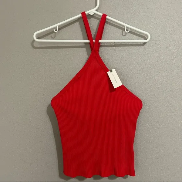 NEW Anthropologie t.la red ribbed halter neck cotton tank top women’s size small - Image 3