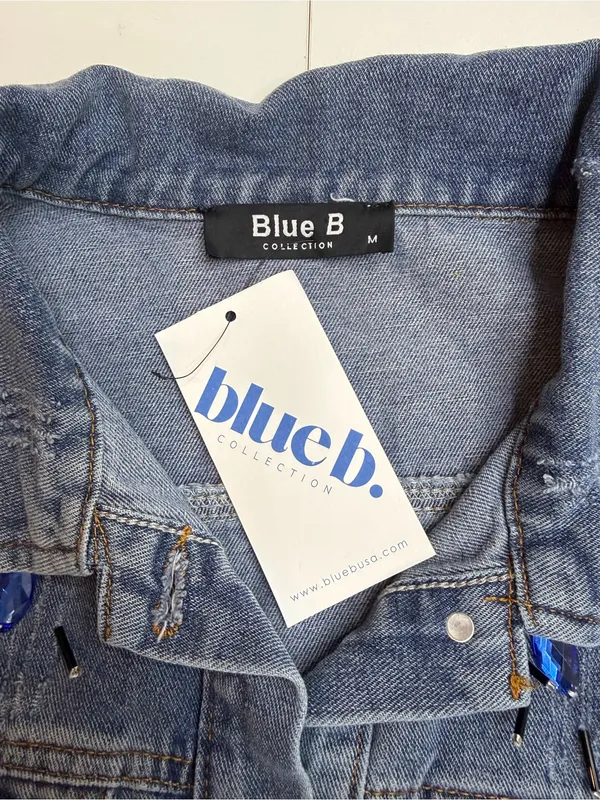 Blue B Collection Denim Jacket with Colorful Rhinestones and Spikes, Size M - Image 6