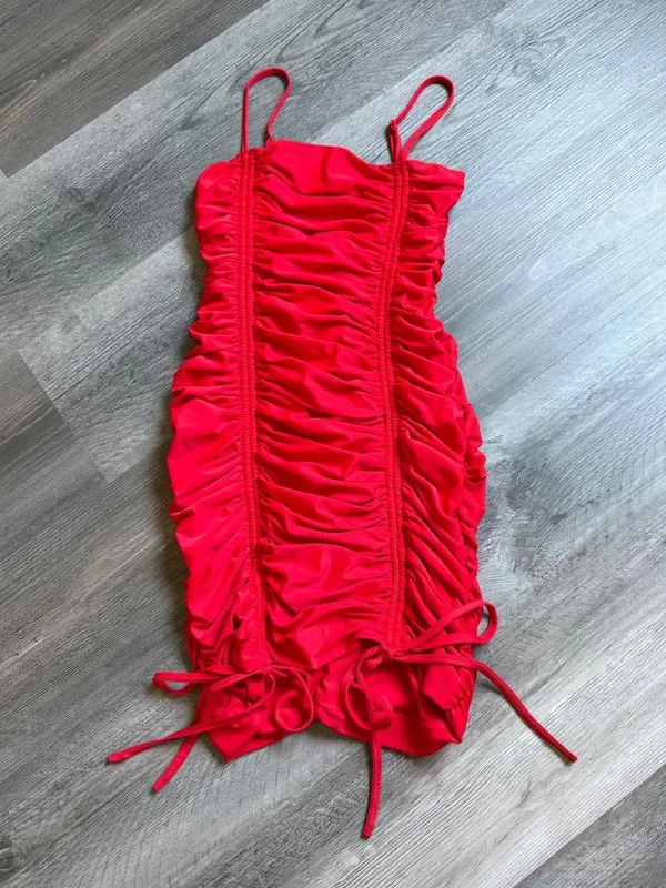 Tiger Mist Red Ruched Bodycon Mini Dress Small Going Out - Image 2