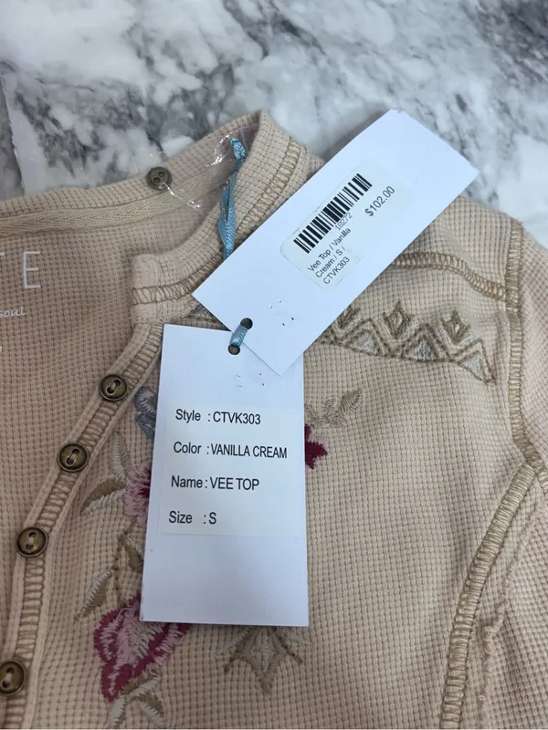 Anthropologie Caite NWT Cream Embroidered Henley Long-Sleeve Top Small - Image 5
