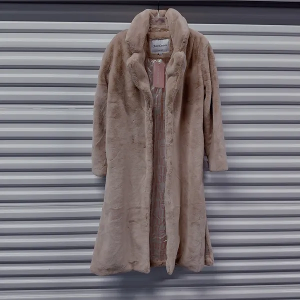 Juicy Couture Women’s Medium Dusty Pink Teddy Trench Faux Fur Coat Y2K Plush - Image 3