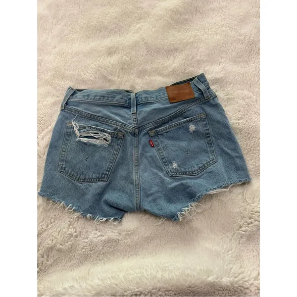 Levi's Light Blue Ripped Denim Shorts - Image 2