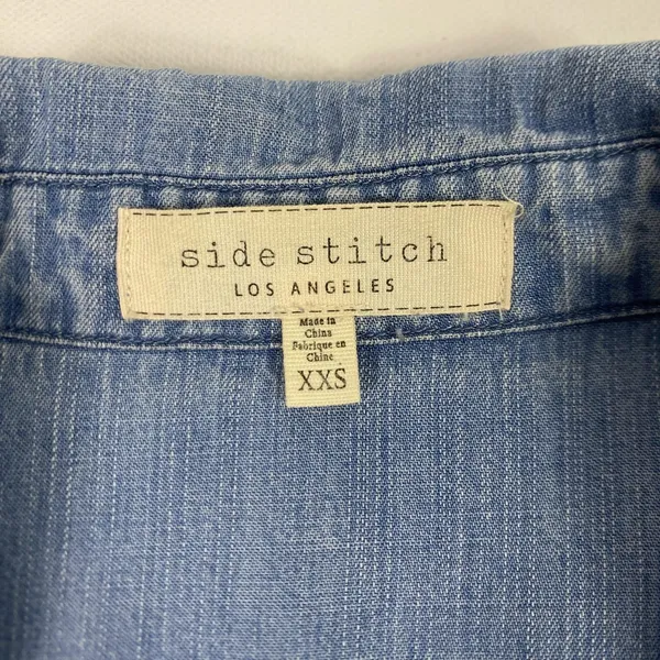Side Stitch Shirt Womens XXS Light Blue Lyocell Chambray Button Down Tunic Top - Image 4