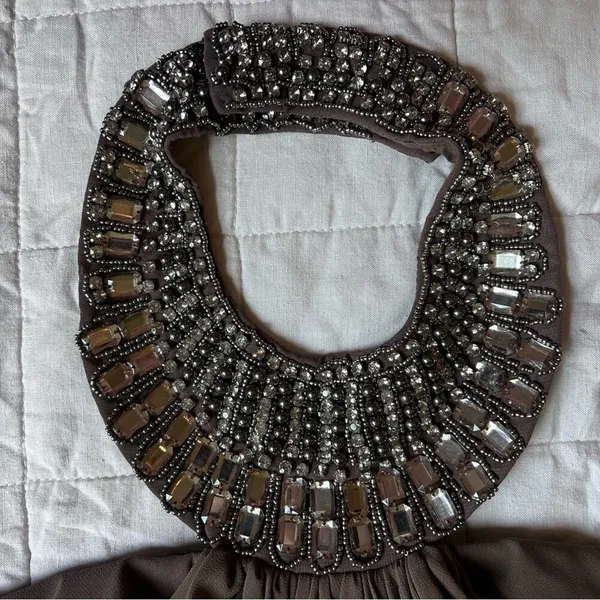 NWT LM Collection Brown / Taupe Beaded Halter Neck Empire Waist Formal Dress - 4 - Image 4