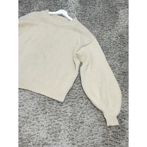 Princess Polly Chunky Knit Sweater Beige Oversized Crewneck Balloon Sleeve S/M - Image 6