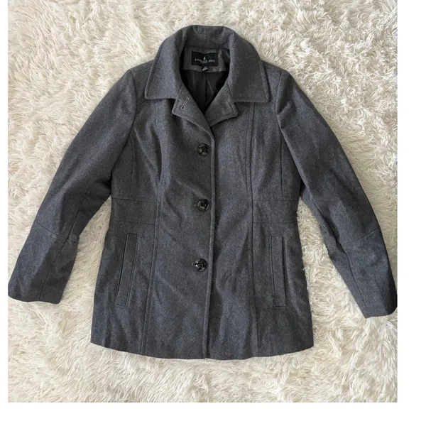 London Fog Women's Gray Wool Blend Coat Jacket Classic Pea Coat Medium‎ - Image 4
