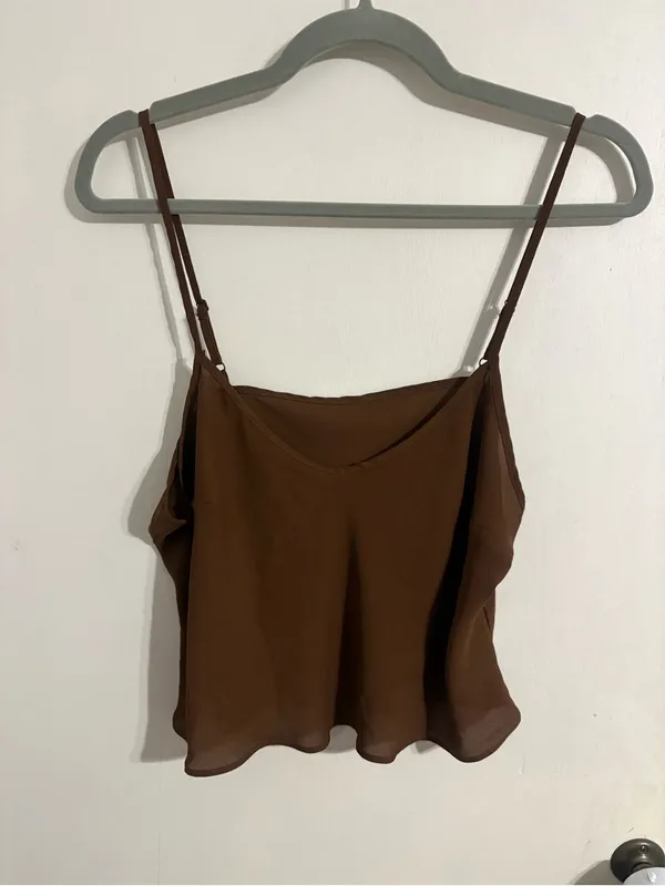 Parker Brown Polka Dot 2 Piece Set Blouse Shirt Top Cami Ruffle Peplum Size M - Image 4