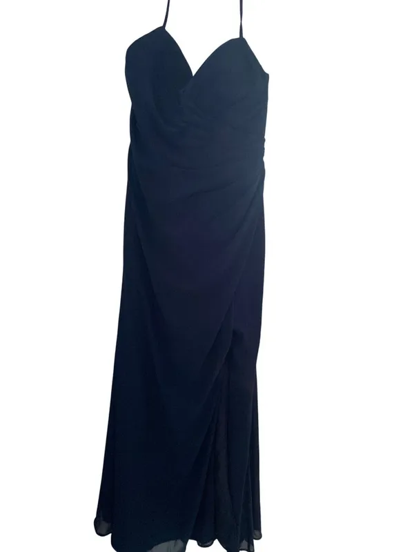 Gather & Gown Size 12 Navy Formal Gown Sweetheart Ruched Chiffon Wedding Guest - Image 4