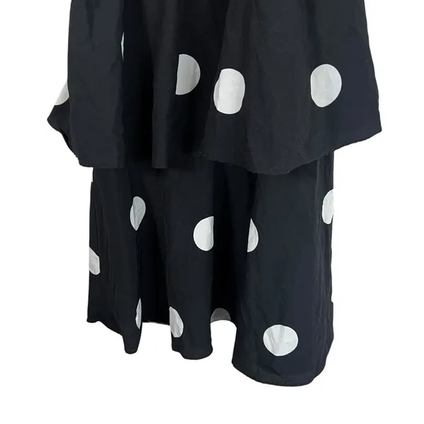 OPT Rockabilly Polka Dot Midi Dress Black White Tiered Ruffle 50s Retro Size XS - Image 4