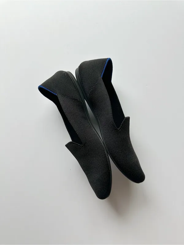 Rothy's The Loafer Black with Blue Trim Slip On Shoes - Image 7