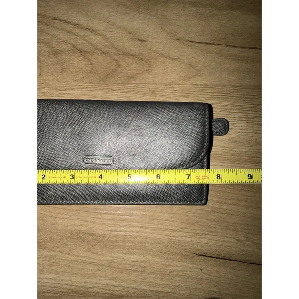 Coach Dark Gray Crossgrain Leather Continental Wallet Checkbook Snap Clutch READ - Image 6
