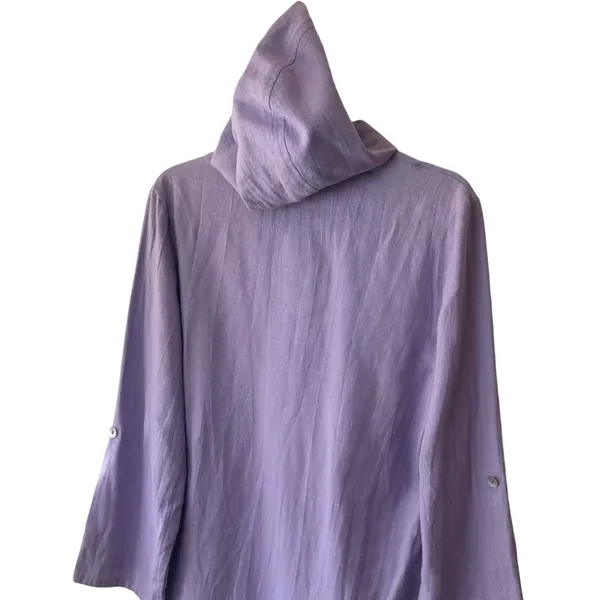 Vintage Two Potato 100% Linen Purple Hooded Pullover Coastal Resort Travel‎ M - Image 6