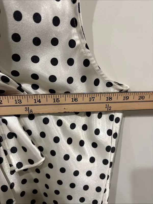 Nine West Black and White Polka Dot Satin Blouse with Tie Neck Size L - Image 5