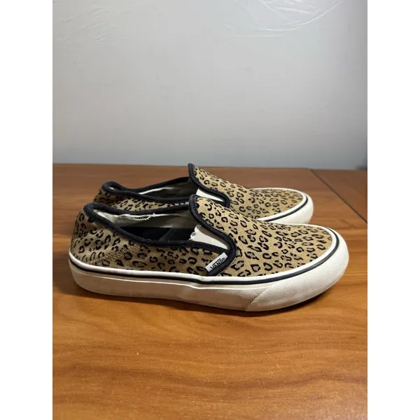 VANS WOMENS Mini Leopard Print SF Slip-On Sneakers Suede Marshmallow Size 9.5 - Image 4