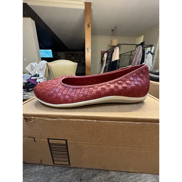 David Tate Womens Dazzle Leather Woven Slip-On Ballet Flats Shoes Size 9.5W Red - Image 2