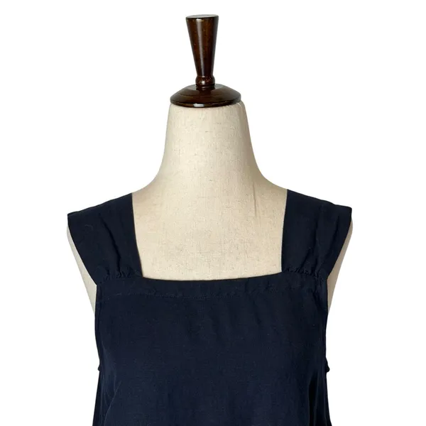 LOFT Square Neck Flounce Dress Women Small Black Linen Blend Trapeze Mini Preppy - Image 4