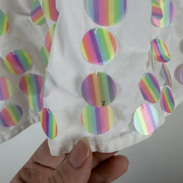 Queen of Sparkles White Smocked Rainbow‎ Sequin Top & Skirt Coord Set Medium - Image 10