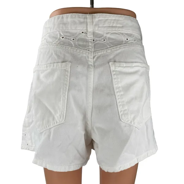 NEW Zara Women's White Eyelet Embroidery High Waisted Wide Leg Denim Shorts 10 - Image 4