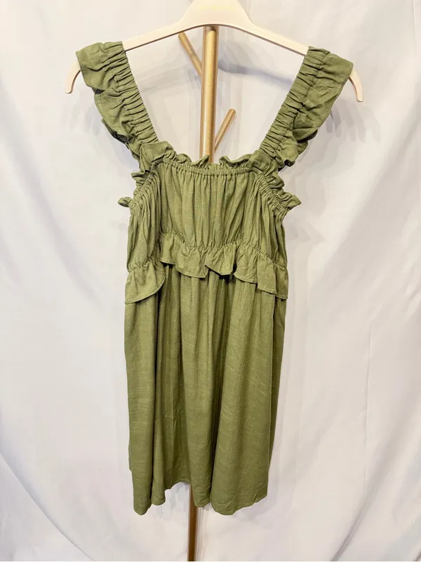 Petal & Pup- NWT- Orion Frill Strap Mini Dress - Olive Small - Image 4