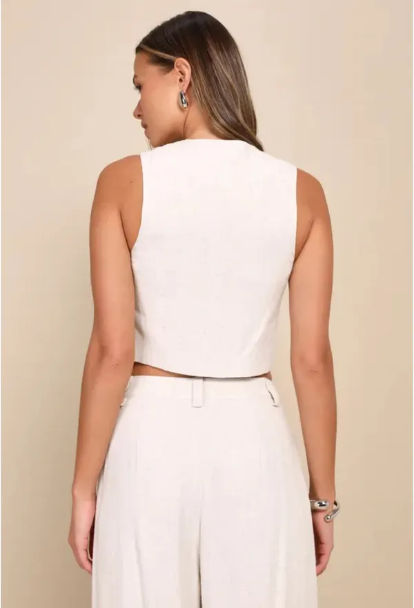 Lulus Cropped Linen Vest Top - Image 2