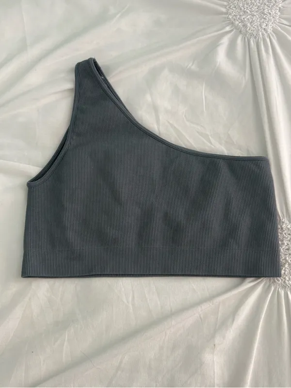 Set Active Sculptflex Ribbed One Shoulder Sports Bra in Slate - Image 3