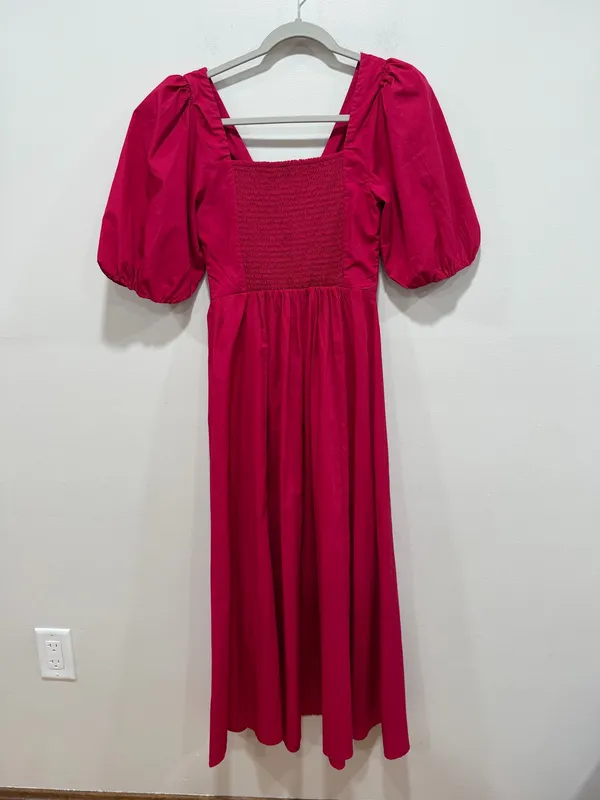 Abercrombie & Fitch Fuchsia Puff Sleeve Maxi Dress Smocked Back Cottagecore Size XS - Image 6