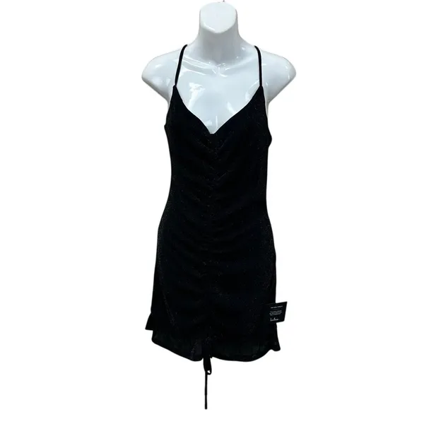 Lulu’s Black Sparkly Ruched Bodycon Mini Dress size S NWT - Image 5