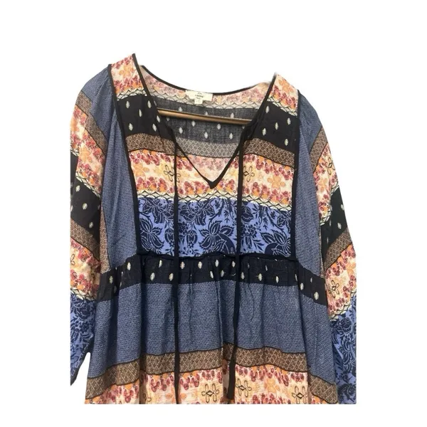 Entro‎ Womens Tie Up Neck 3/4 Sleeve Mixed Print Casual Boho Tunic Dress M - Image 4
