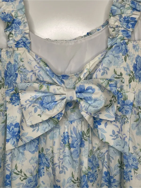 ARULA Alexa Blue Floral Bow Back Ruffle Mini Dress Size 2X - Image 8