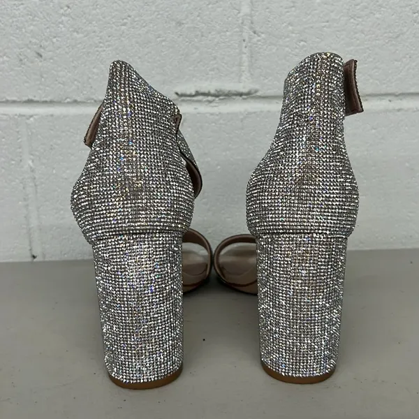 Jeffrey Campbell sz8 glitter open toe ankle strap heels rhinestone jewels silver - Image 4