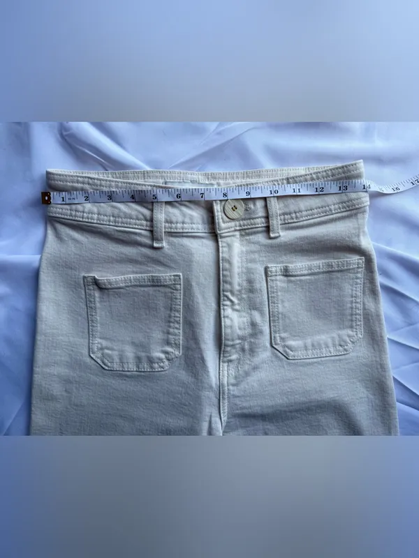 Zara Patch Pocket Marine High Waist Wide Leg Cream Jeans Size 6 - Image 6