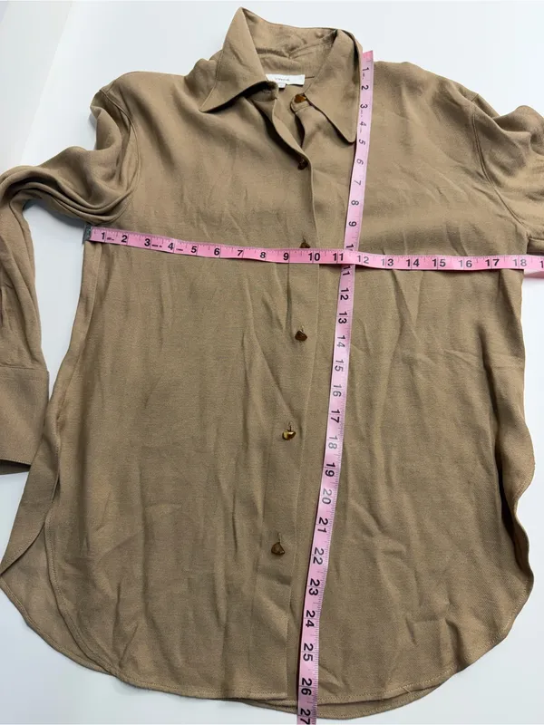 Vince button down shirt long sleeve small tan brown neutral capsule minimal FLAW - Image 9
