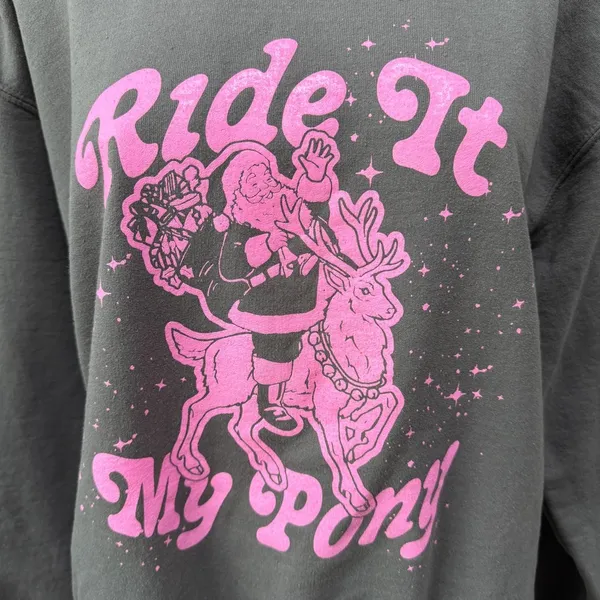 Girl Tribe Co Charlotte NC Ride It My Pony Santa Christmas Sweatshirt Reindeer - Image 3