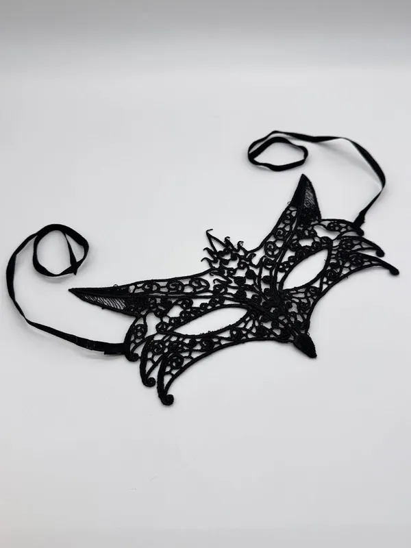 Black Lace Masquerade Mask Fox Crown Gothic Halloween Costume Ball NWOT - Image 5