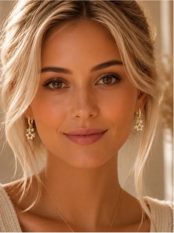 NEW Shooting Stars Zircon and Gold Hoop Earrings NWT - Image 4