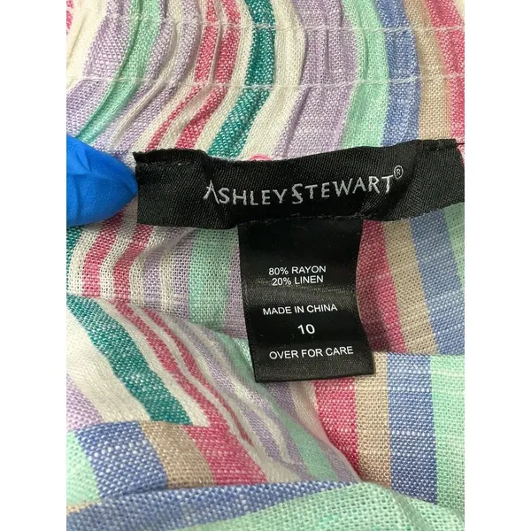 Ashley Stewart Womens 10 High Pant Flowy Striped Boho Grandmacore Linen Wide Leg - Image 3