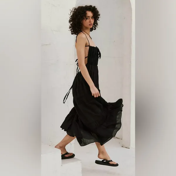 NEW Free People Taking Sides Tiered Cotton Maxi summer Dress Black sz XS - Image 2
