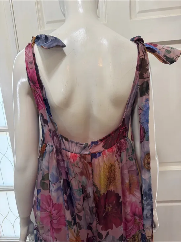 AUDREY PARKS+francesca's Floral Tiered Maxi Dress Tie Straps - Pink Multi S M - Image 11