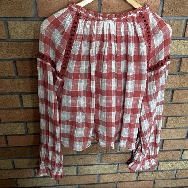 Free People Honey Grove Gingham Checkered Balloon Sleeve Blouse Size Small - Image 6
