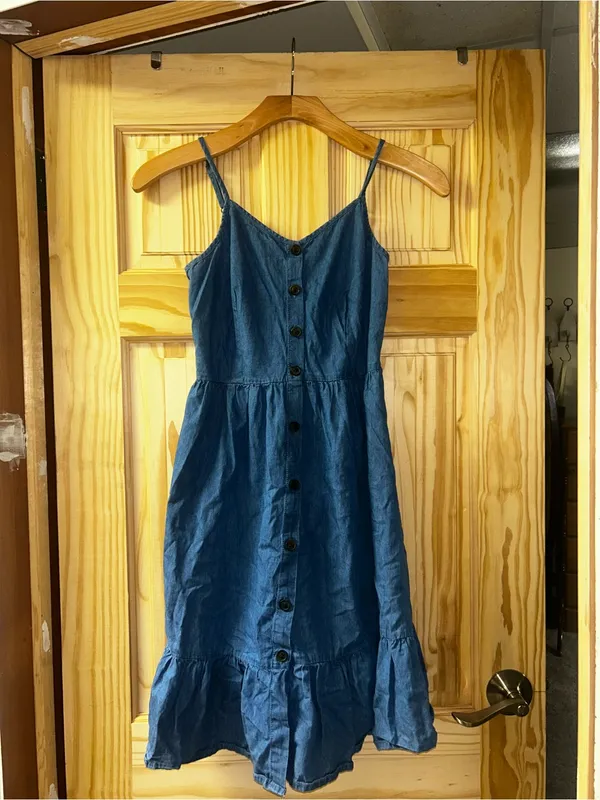 Japna Indigo Blue Button-Front Spaghetti Strap Midi Dress - Image 3