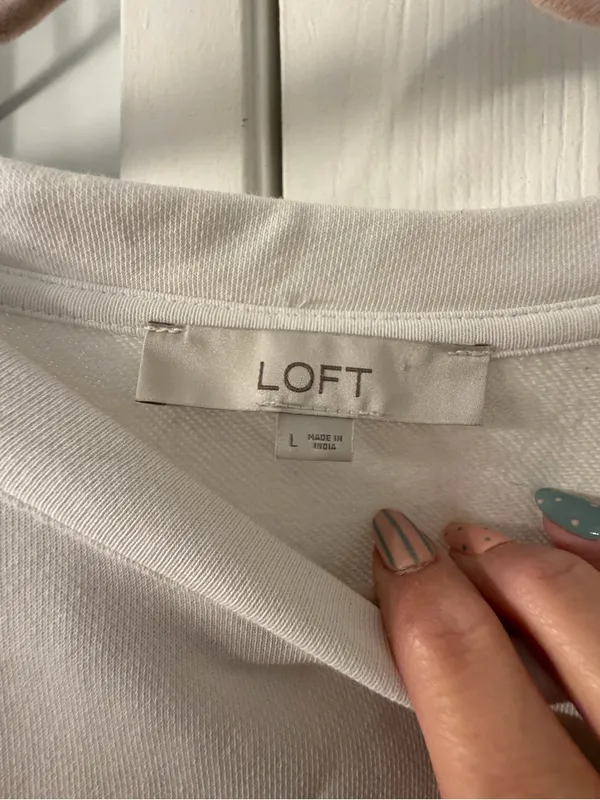 LOFT Cream Layered Pullover with Striped Shirt Hem - Image 3