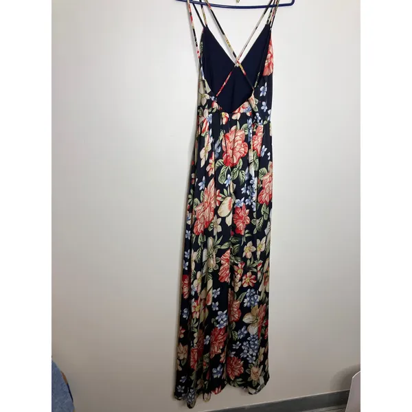 Lucy Paris Maxi Dress Womens S Navy Floral Excellent V-Neck Strappy Open Back - Image 9