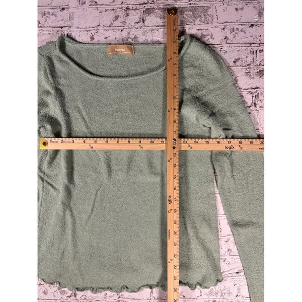 Free People Free-est Sage Green Textured Lettuce Edge Knit‎ Top Large OB1628163 - Image 4