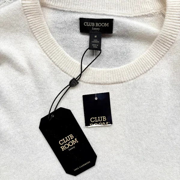 NWT Club Room 100% Cashmere White Short Sleeve Sweater M - Image 3