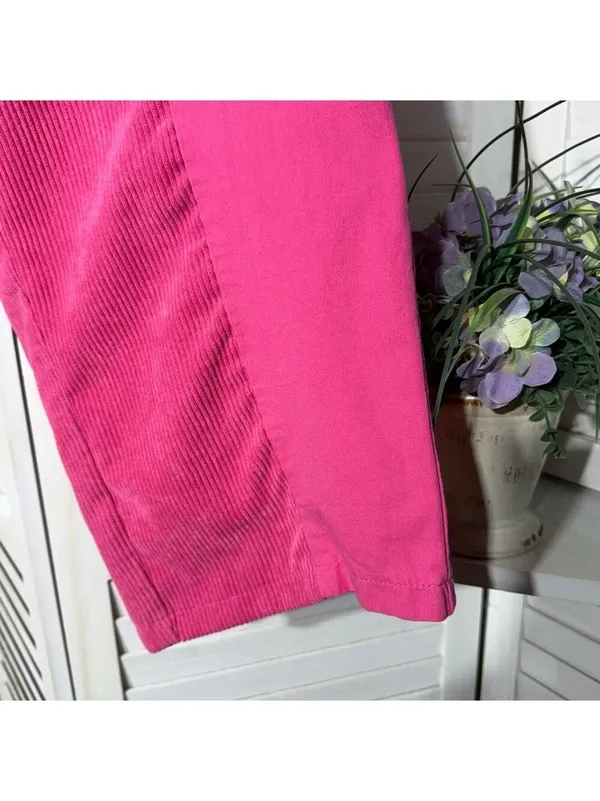 Vintage 90s hot pink pants cotton wide legs high waist 2 pockets sz M - Image 6